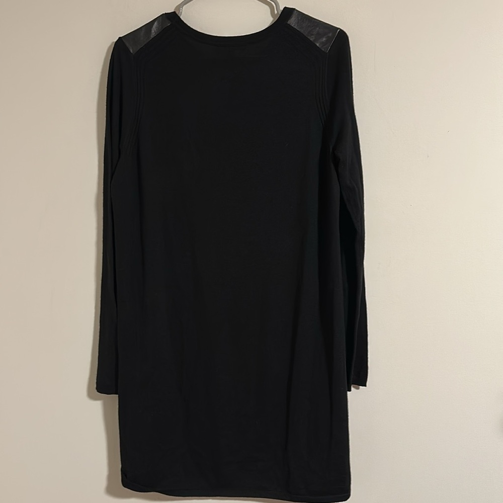VINCE 100% lamb Leather front patch Shift mini 100% wool combination Dress L - Picture 6 of 6